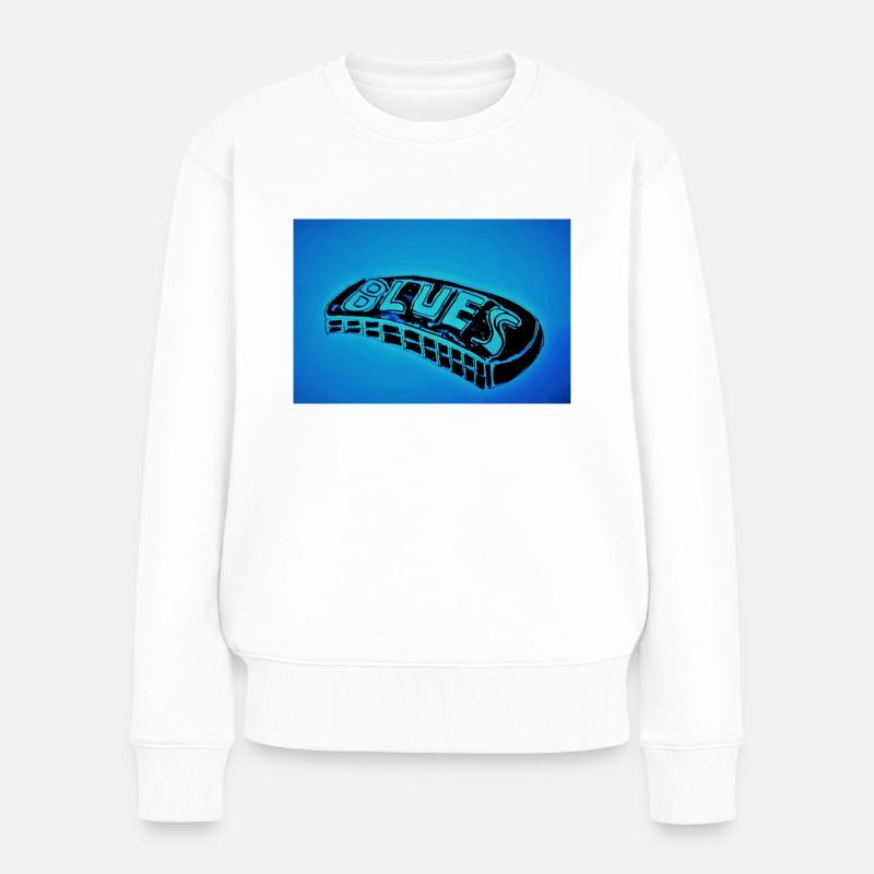Blues harmonica horizontal - Pull Premium bio Femme - blanc