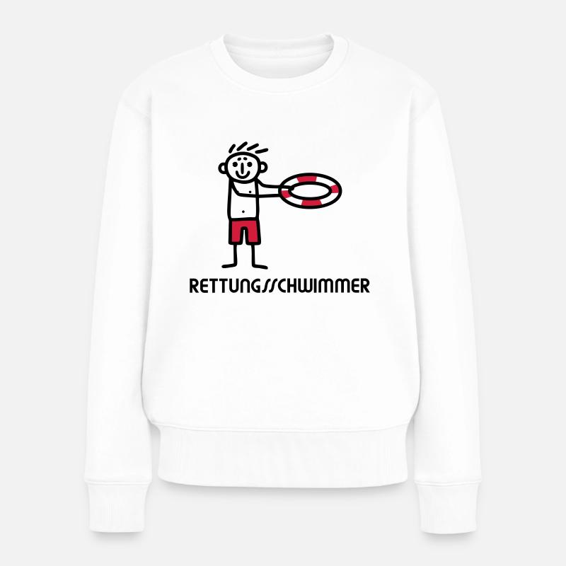Strichmännchen Rettungsschwimmer - V2 - Frauen Premium Bio Pullover - Weiß