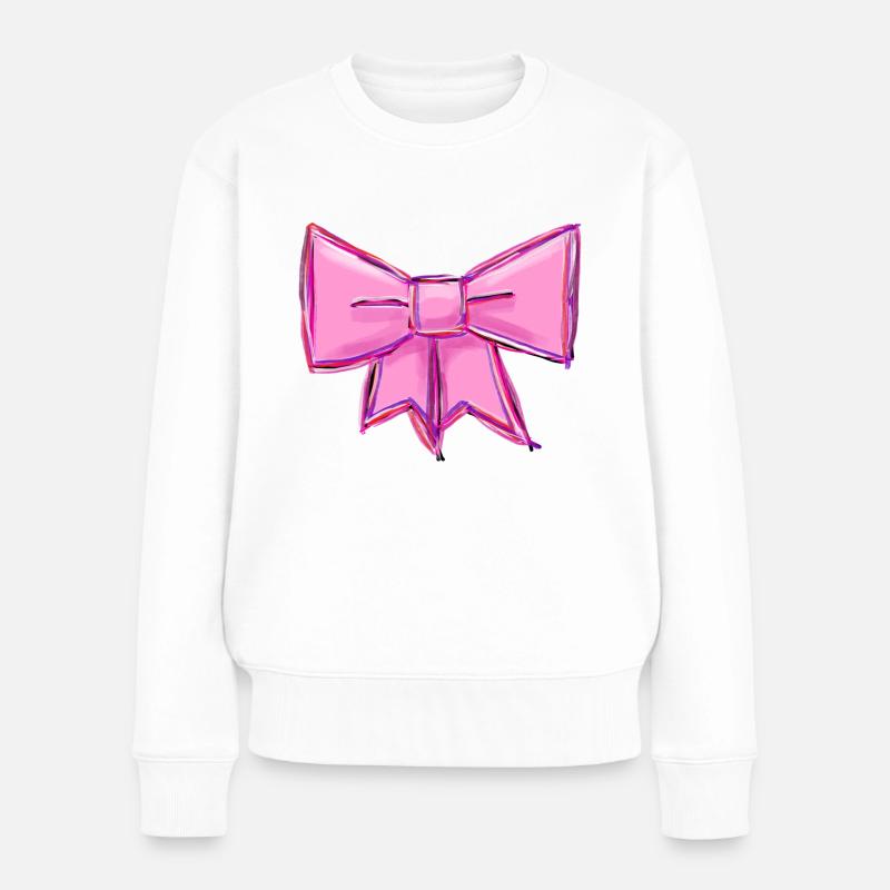 rosa Schleife Geschenkband gezeichnet Stilvoll - Frauen Premium Bio Pullover - Weiß