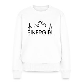 Bikergirl Moto Heartbeat - Pull Premium bio Femme - blanc - Devant - Julia (174cm)