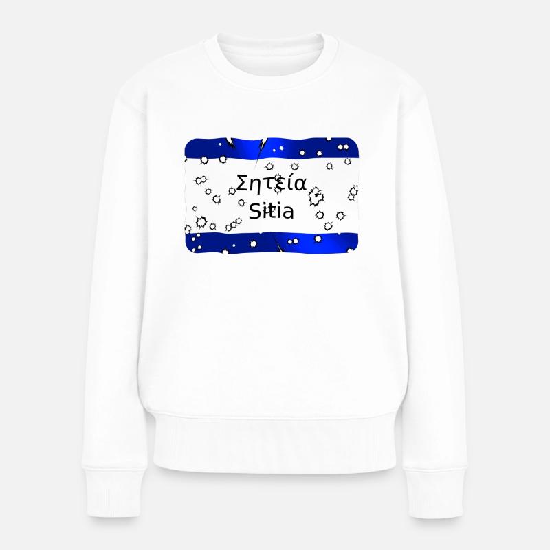 mg kriti ortsschild sitia - Frauen Premium Bio Pullover - Weiß