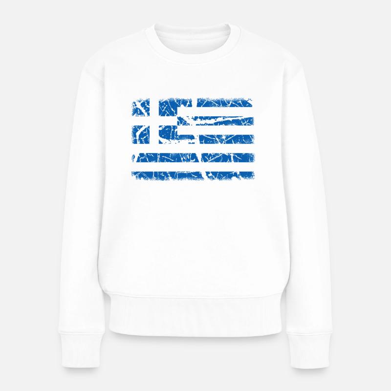 Griechenland Flagge - Frauen Premium Bio Pullover - Weiß