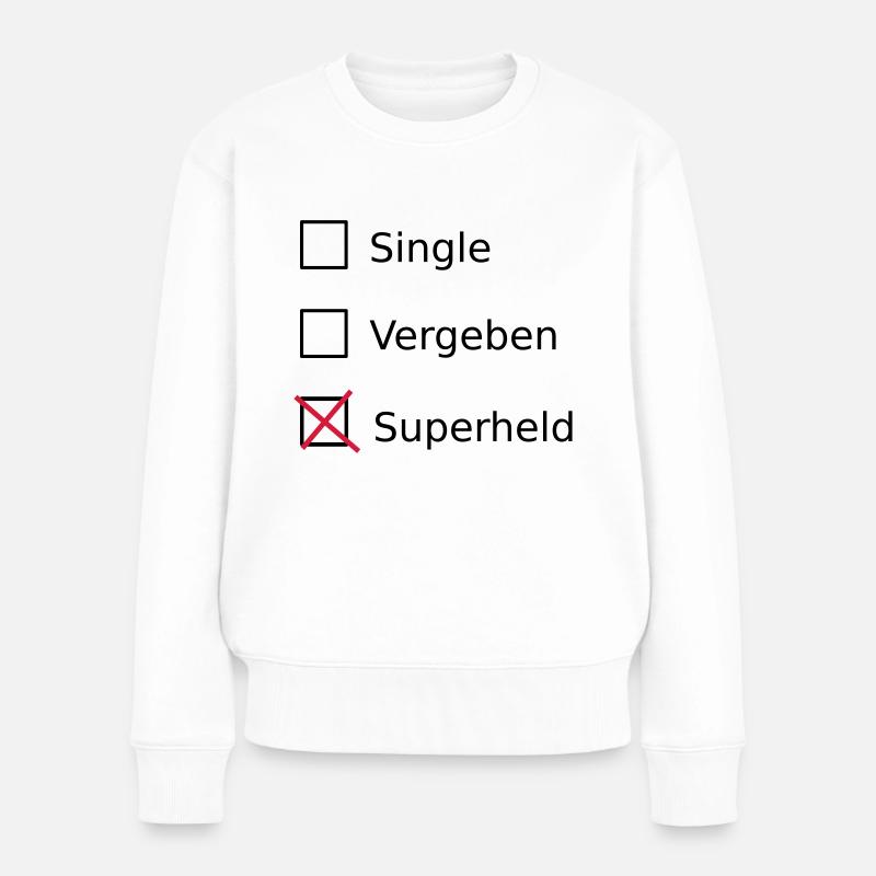 Single Vergeben Superheld - Frauen Premium Bio Pullover - Weiß