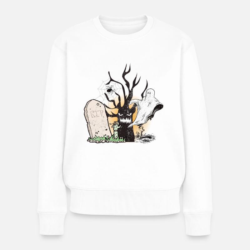 Gespenst Friedhof Gruselig Halloween Geschenk - Frauen Premium Bio Pullover - Weiß