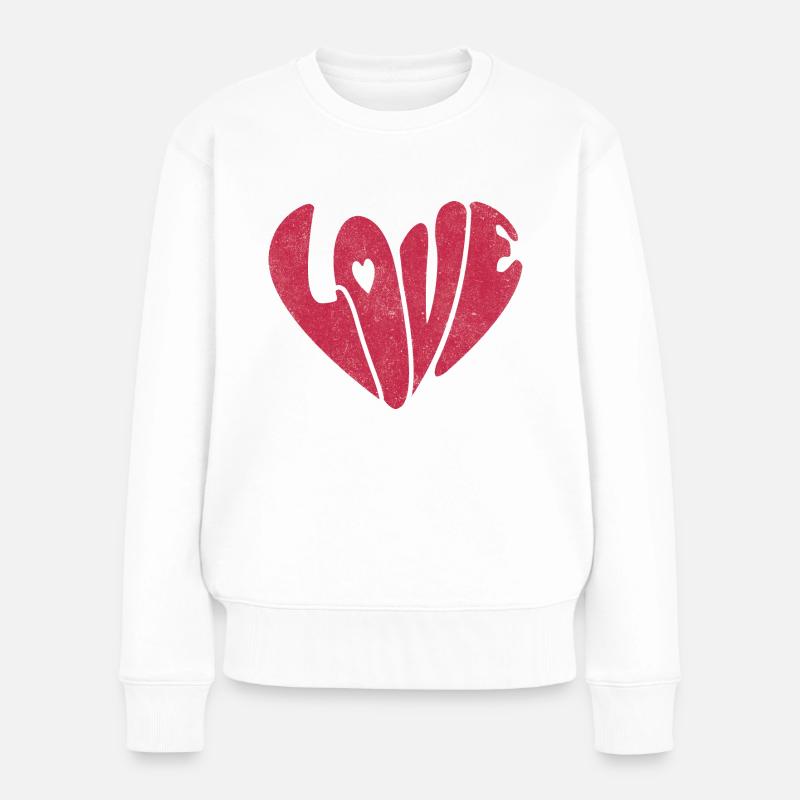 Love Heart Retro - Frauen Premium Bio Pullover - Weiß