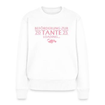 Beförderung zur Tante 2025 Babyparty - Frauen Premium Bio Pullover - Weiß - Vorne - Julia (174cm)