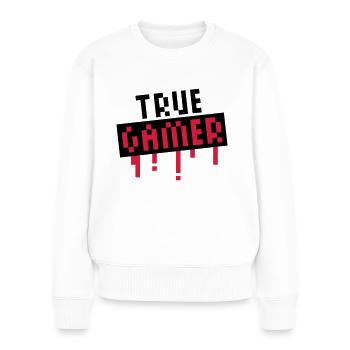 True Gamer Stamp - Pull Premium bio Femme - blanc - Devant - Julia (174cm)