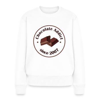Accroc au chocolat depuis 2007 humour gourmand - Pull Premium bio Femme - blanc - Devant - Julia (174cm)