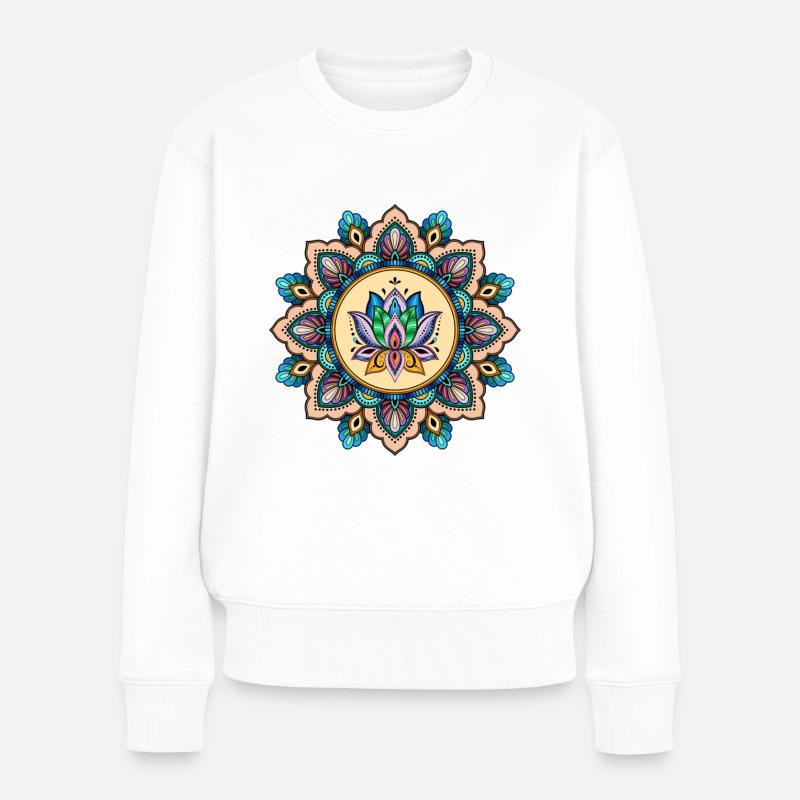 Lotusblume, Mandala Aufkleber - Frauen Premium Bio Pullover - Weiß