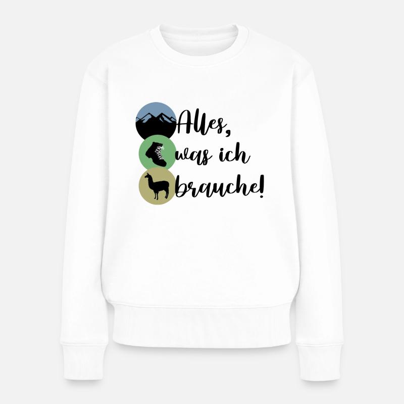 Berge Wanderschuhe Alpaka Lama - Frauen Premium Bio Pullover - Weiß