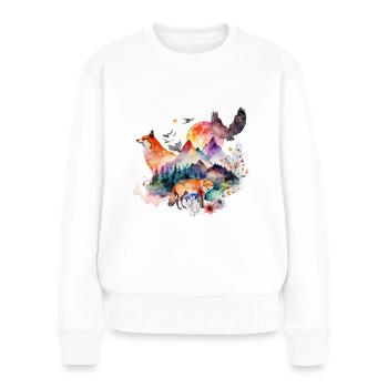Fuchs Berge Tiere Geschenk Kunst Tiermotiv - Frauen Premium Bio Pullover - Weiß - Vorne - Julia (174cm)