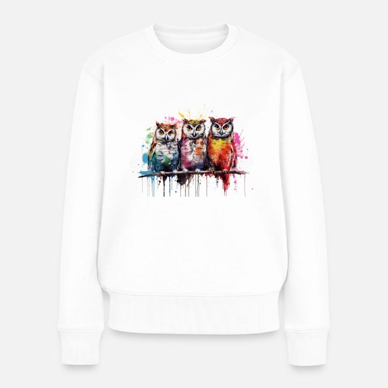 Grafitti Eulen - Frauen Premium Bio Pullover - Weiß