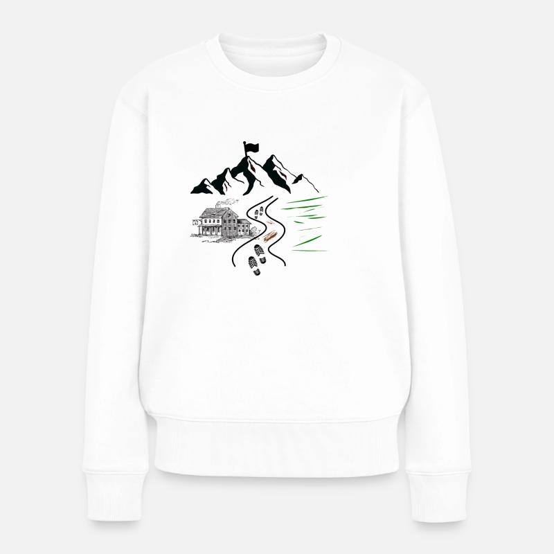 Wandern - Bergdesign mit Wanderweg - Frauen Premium Bio Pullover - Weiß