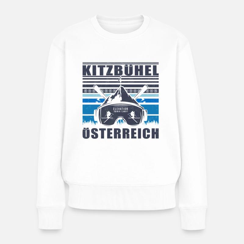 Kitzbühel Autriche Rétro Coucher De Soleil Ski 80s - Pull Premium bio Femme - blanc