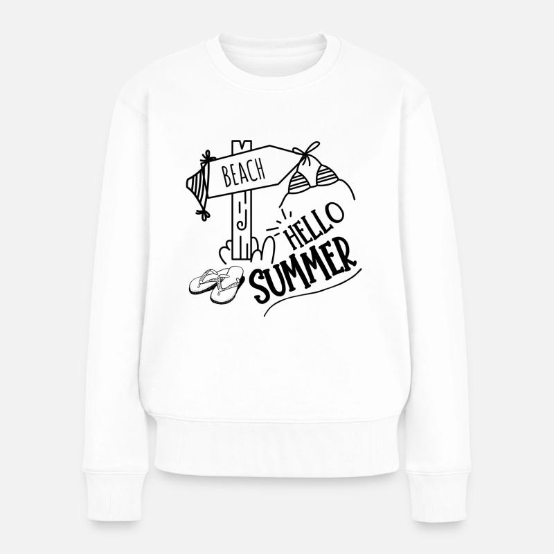 Hello Summer, Beach - Frauen Premium Bio Pullover - Weiß