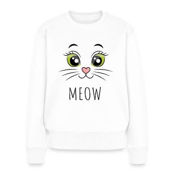 Meow Katze Augen Grün - Frauen Premium Bio Pullover - Weiß - Vorne - Julia (174cm)