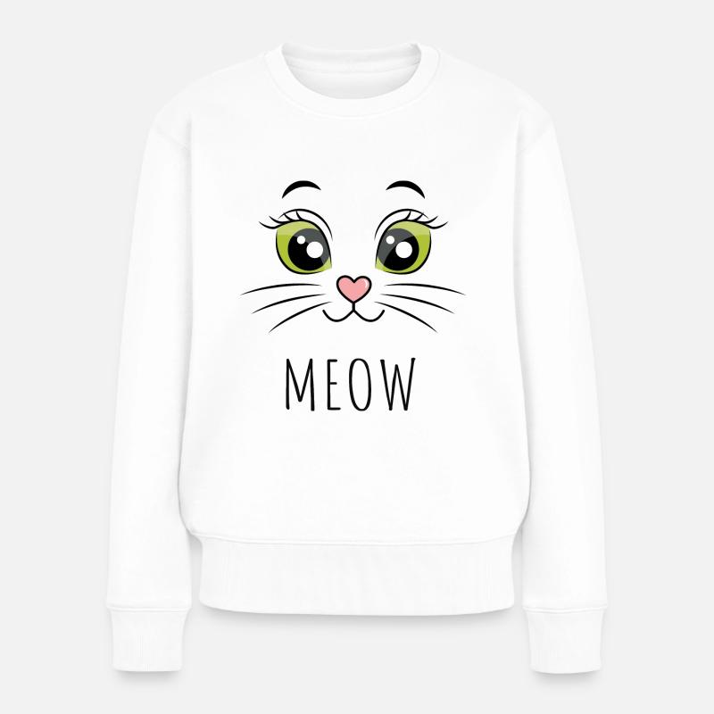 Meow Katze Augen Grün - Frauen Premium Bio Pullover - Weiß