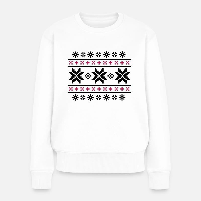Norweger-Muster (Winter) 02.1 - Frauen Premium Bio Pullover - Weiß