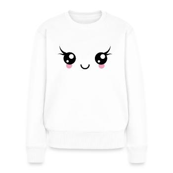 Happy Kawaii Augen Gesicht Emoji Emoticon Smi - Frauen Premium Bio Pullover - Weiß - Vorne - Julia (174cm)