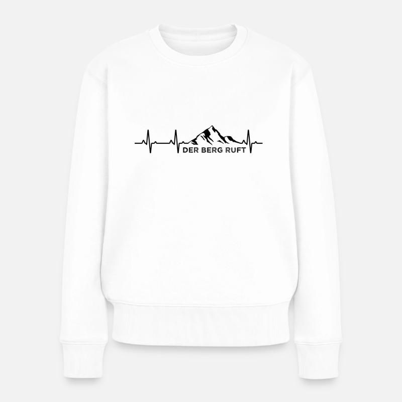 Der Berg Ruft Herzschlag Berge Geschenk T-Shirt - Frauen Premium Bio Pullover - Weiß
