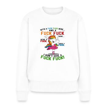 Licorne, je m'en fous - Pull Premium bio Femme - blanc - Devant - Julia (174cm)