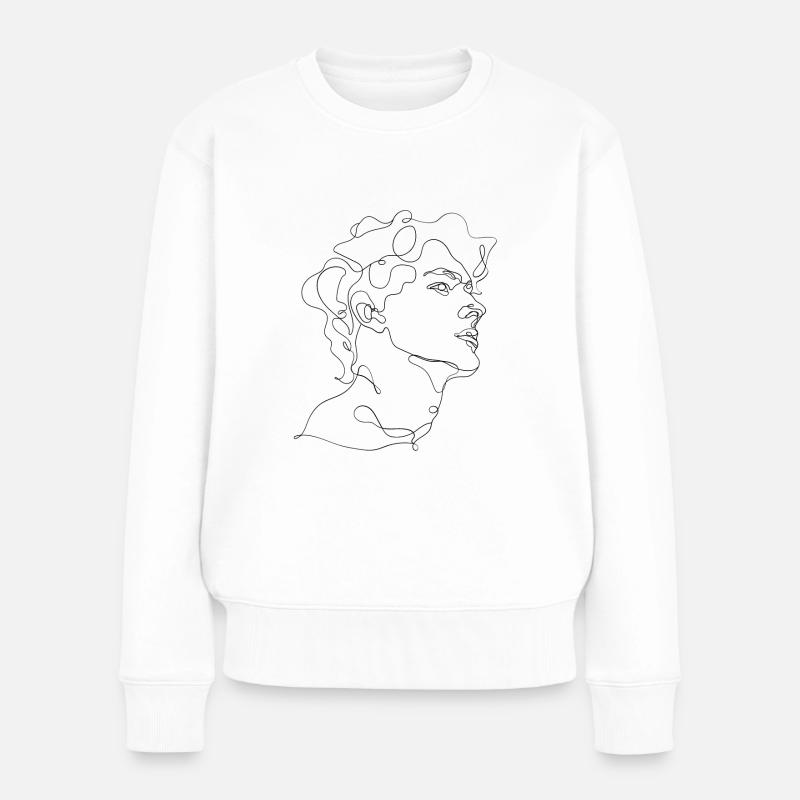 Strichzeichnung - Einstrichzeichnung - Frauen Premium Bio Pullover - Weiß