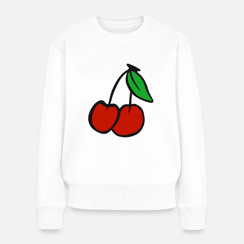 Kirsche Obst Kirschen Obstgarten Gesund Frucht - Frauen Premium Bio Pullover - Weiß