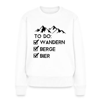 Liste - wanders, berge, bier - - Frauen Premium Bio Pullover - Weiß - Vorne - Julia (174cm)