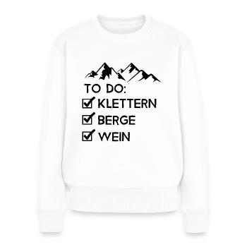 LISTE - Klettern, Berge, Wein - - Frauen Premium Bio Pullover - Weiß - Vorne - Julia (174cm)