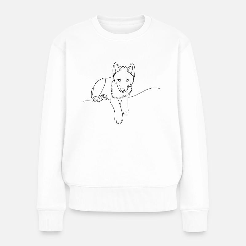 Wolf - Frauen Premium Bio Pullover - Weiß