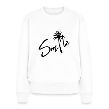 Smile Schrift Design mit Palmen Illustration - Frauen Premium Bio Pullover - Weiß - Vorne - Julia (174cm)