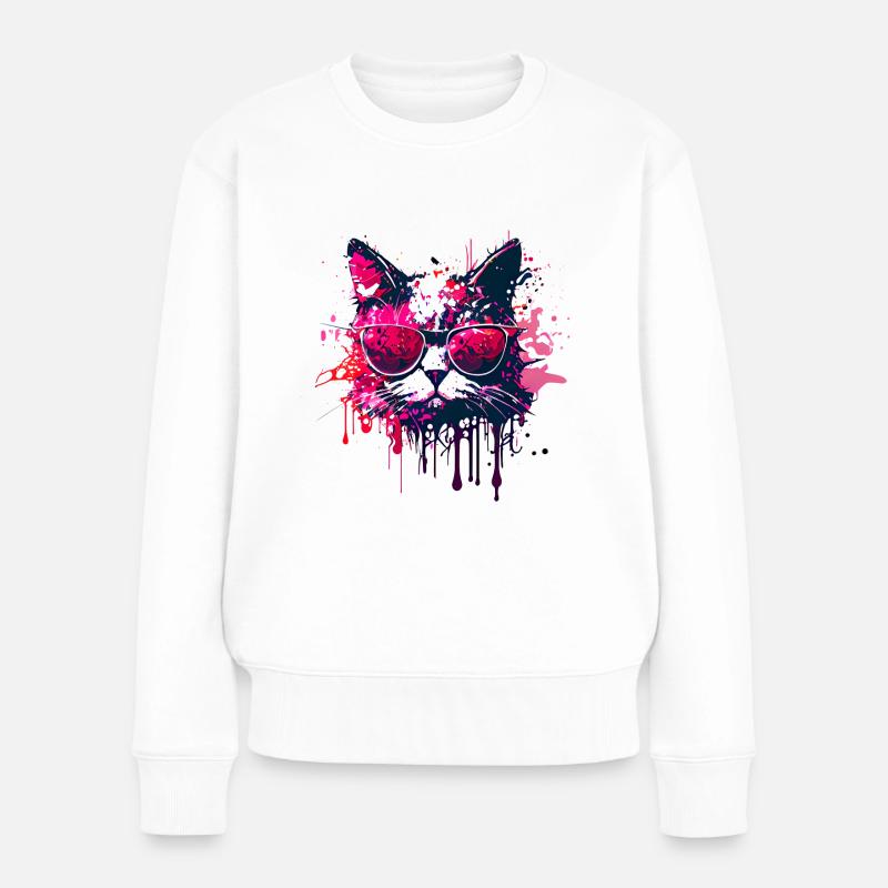 coole pink Katze mit Sonnenbrille Graffiti Art - Frauen Premium Bio Pullover - Weiß