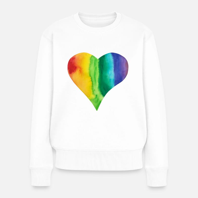 Regenbogen Herz LGBTQ+ proud pride bunt Vielfalt - Frauen Premium Bio Pullover - Weiß