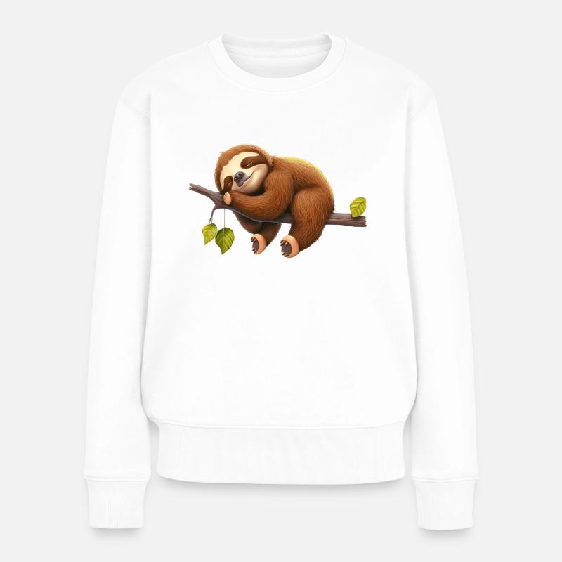 Schlafendes Faultier liegt auf einem Ast - Frauen Premium Bio Pullover - Weiß