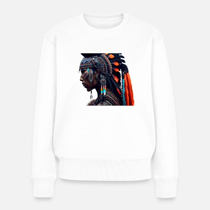 Indianer mit Kopfschmuck - Frauen Premium Bio Pullover - Weiß