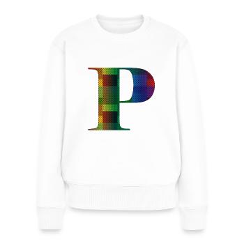 Buchstabe P Vintage - Frauen Premium Bio Pullover - Weiß - Vorne - Julia (174cm)