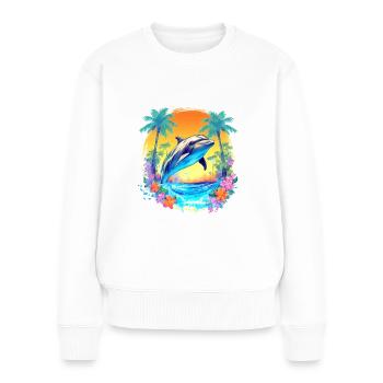 Palm Beach Dolphine - Frauen Premium Bio Pullover - Weiß - Vorne - Julia (174cm)