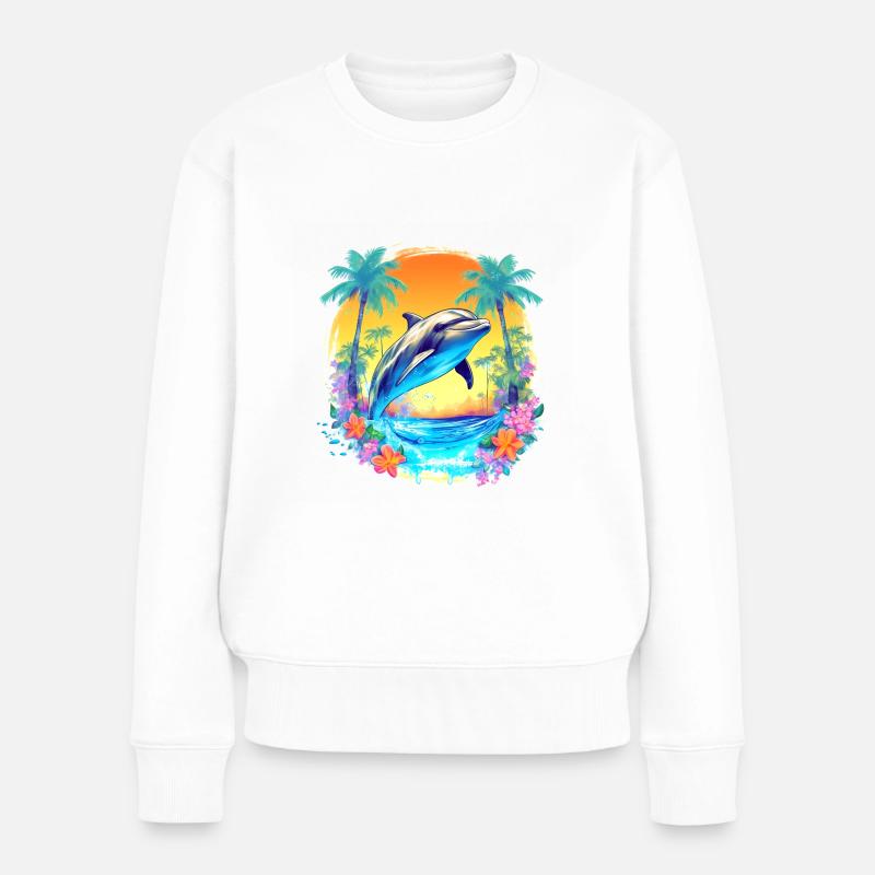 Palm Beach Dolphine - Frauen Premium Bio Pullover - Weiß