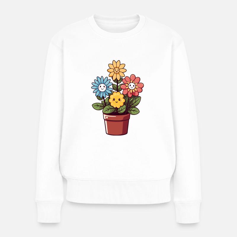 Fleurs riantes dans un pot de fleurs - Pull Premium bio Femme - blanc