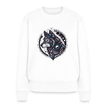 LOUP, COSMIQUE, UNIVERS, PLANÈTE, ÉTOILES, GALAXIE, MONDE - Pull Premium bio Femme - blanc - Devant - Julia (174cm)