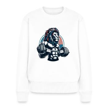 POWERFUL LION POWER MUSCLE BUILDING WEIGHTLIFTING GYM - Women's Premium Organic Jumper - white - Front - Julia (174cm)