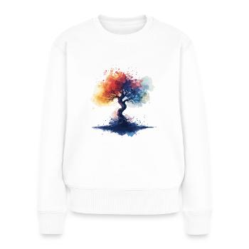Baum bunt Aquarell Stil - Frauen Premium Bio Pullover - Weiß - Vorne - Julia (174cm)