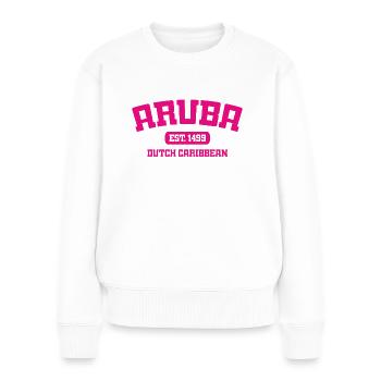 Aruba - Est. 1499 - Dutch Caribbean - Karibik - Frauen Premium Bio Pullover - Weiß - Vorne - Julia (174cm)