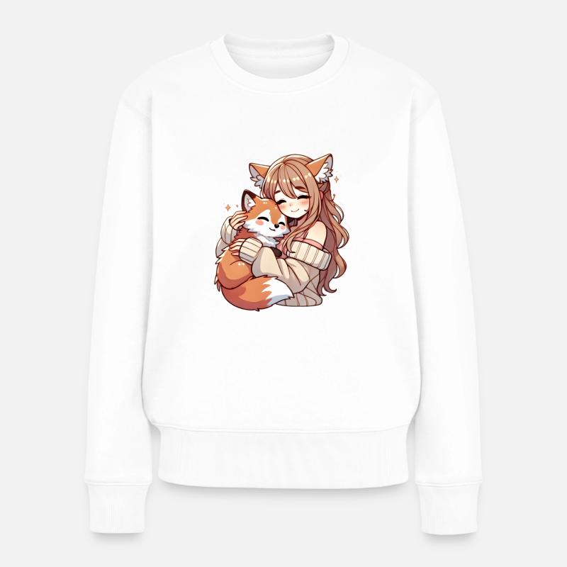 Mädchen mit Fuchs - Frauen Premium Bio Pullover - Weiß