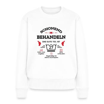 SCHONEND BEHANDELN 27. GEBURTSTAG - Frauen Premium Bio Pullover - Weiß - Vorne - Julia (174cm)