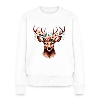 Trachtenshirt Damen Trachten T-Shirt Hirsch Outfit - Frauen Premium Bio Pullover - Weiß - Vorne - Julia (174cm)