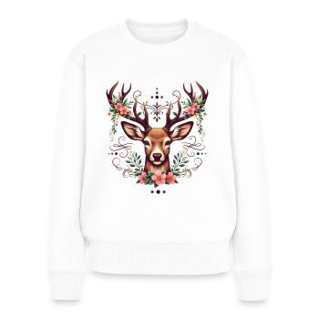 Dirndl Shirt Damen Trachtenshirt Hirsch Tracht - Frauen Premium Bio Pullover - Weiß - Vorne - Julia (174cm)