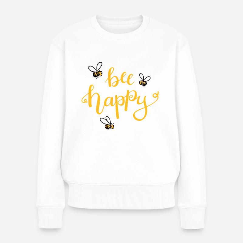 bee happy - Frauen Premium Bio Pullover - Weiß