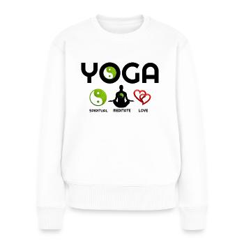 Yoga mit grünem Yin Yang, Yoga, Yoga Hoodies, Yoga - Frauen Premium Bio Pullover - Weiß - Vorne - Julia (174cm)
