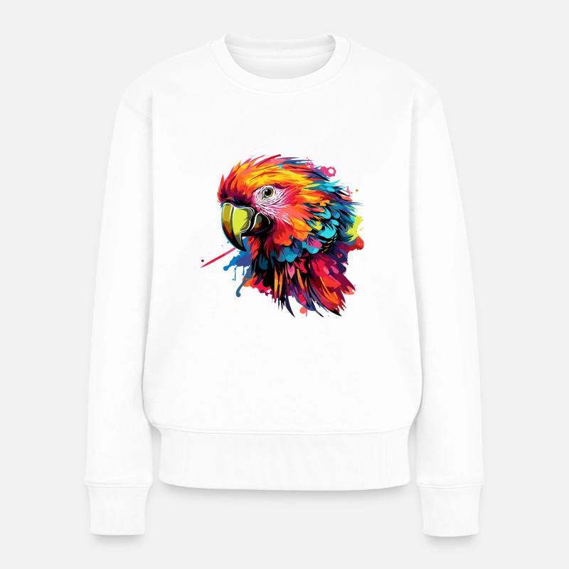Bunter Papagei Farbkleckse - Frauen Premium Bio Pullover - Weiß